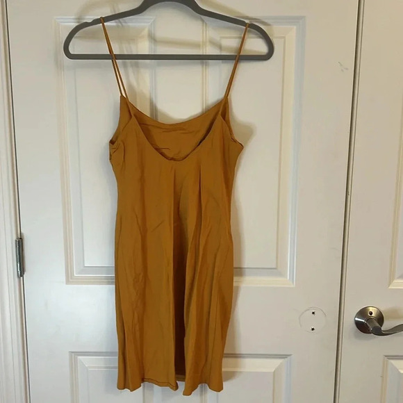 Asos Mustard Yellow Size 6 Spaghetti Strap Dress with side slit Linen - Picture 5 of 7